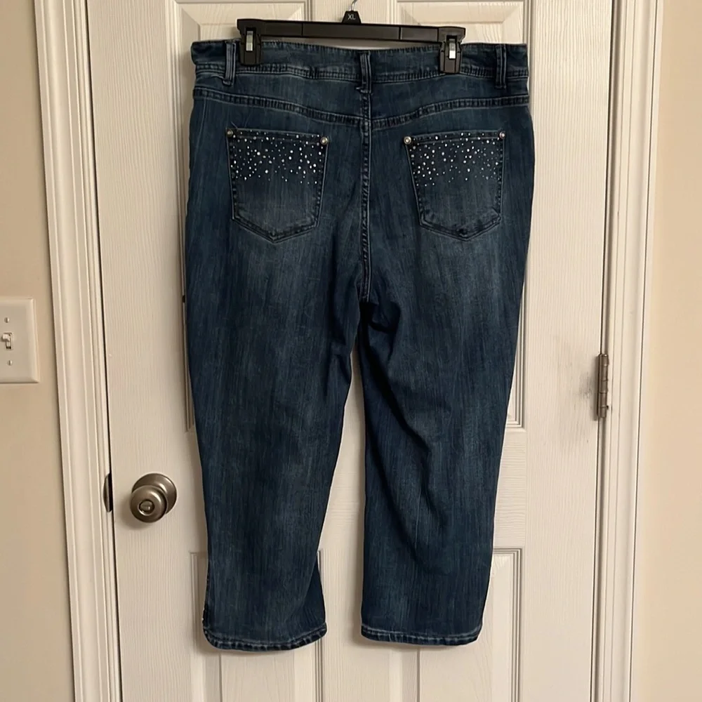 Secrets Collection David Vered Blue Capri Length Sequined Jeans Cotton-blend 12
